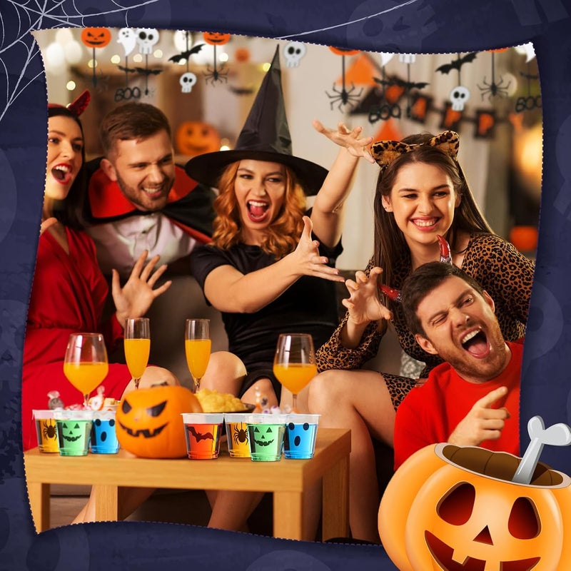 Widecook 300 Pack 3 oz Halloween Plastic Shot Glasses Disposable Party Shot Cups Bulk Ghost Pumpkin Spider Bat Clear Mini Tasting Cups for Halloween Whiskey Party Favors Drinking Supplies - Image 2